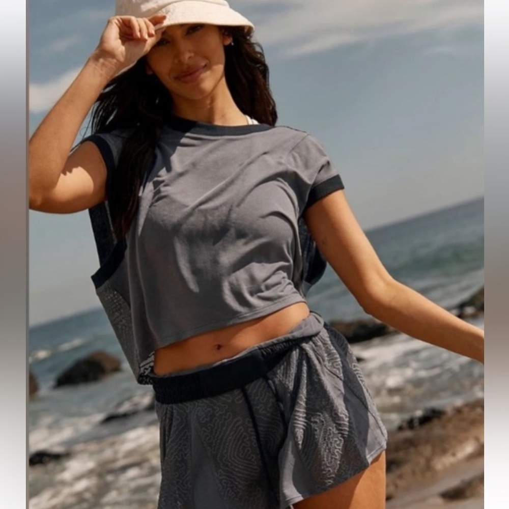 FP Movement by Free People Charcoal Gray Ringer Crop Tee